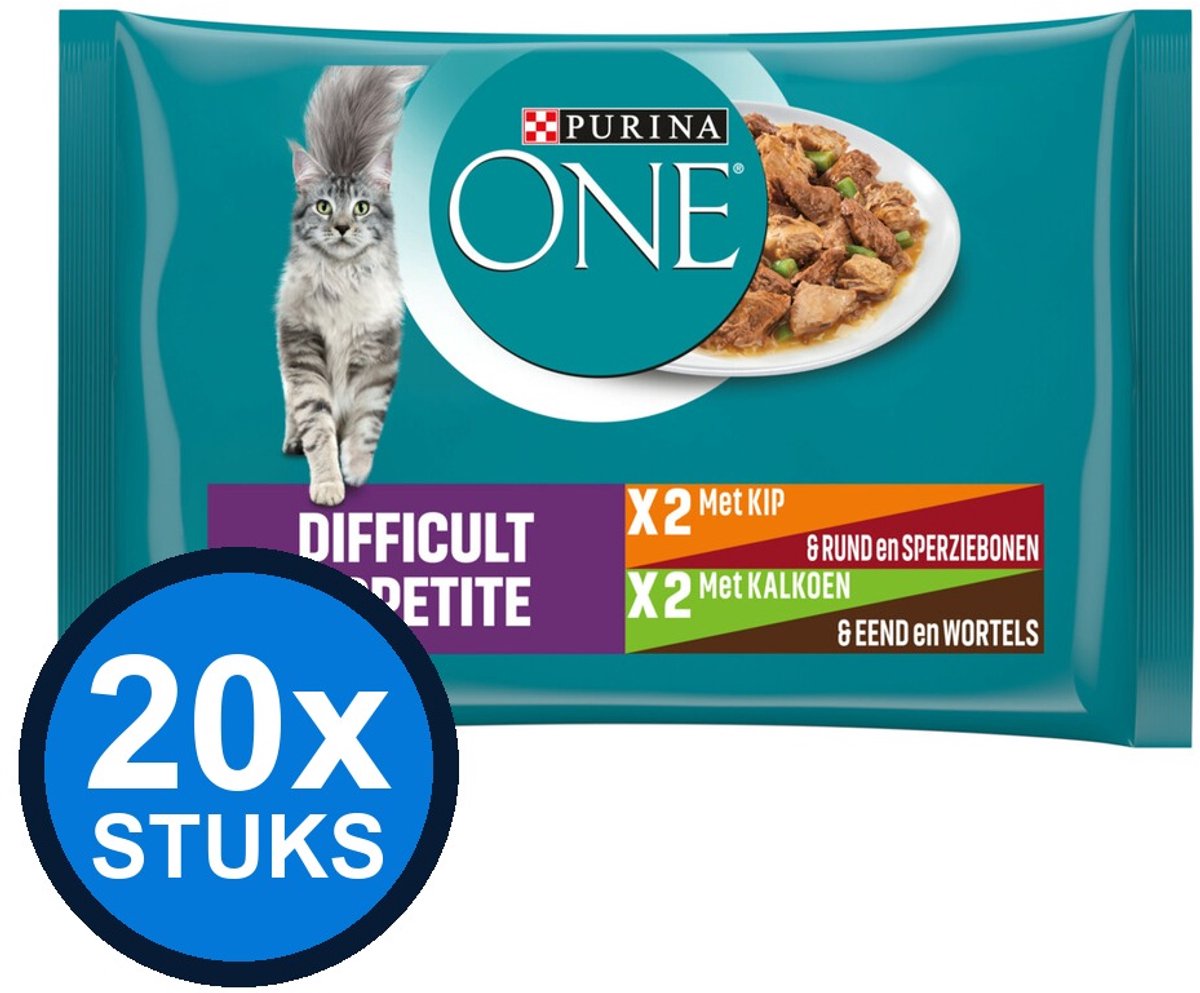 Purina One Purina One - Difficult Appetite Adult Kip & Kalkoen (4x85g) - Kattenvoer Natvoer - 340 g
