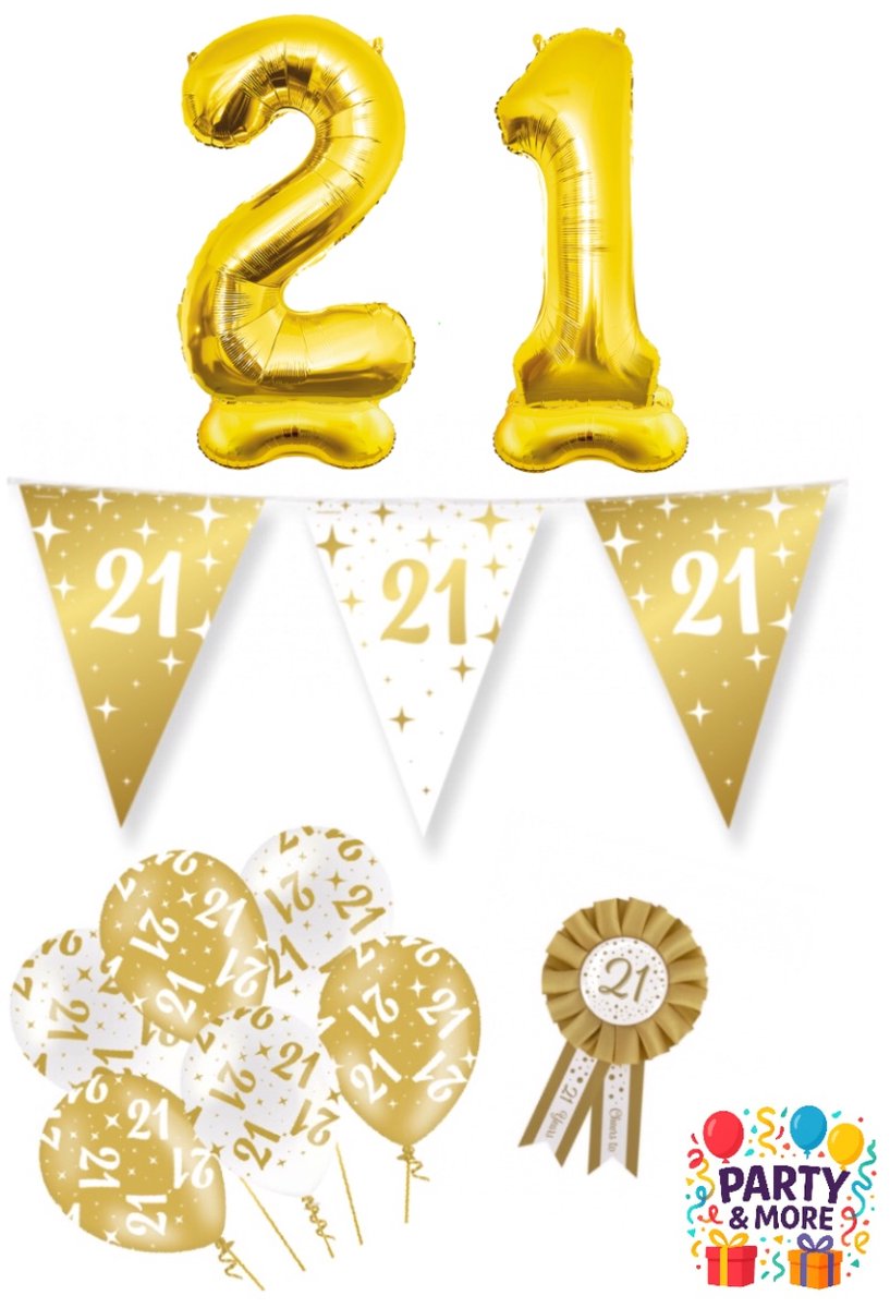 Party & More - 21 jaar verjaardag - Luxe Gouden Feestdecoratie Set – Compleet Pakket – versiering