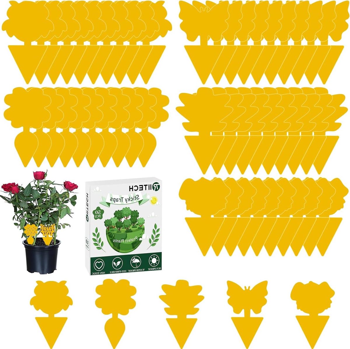 Kleverige Vliegenvallen - Fruitvliegstickers Insectenvallen - Planten Beschermen - Niet Giftig Geurloos - 50 Stuks - Geel