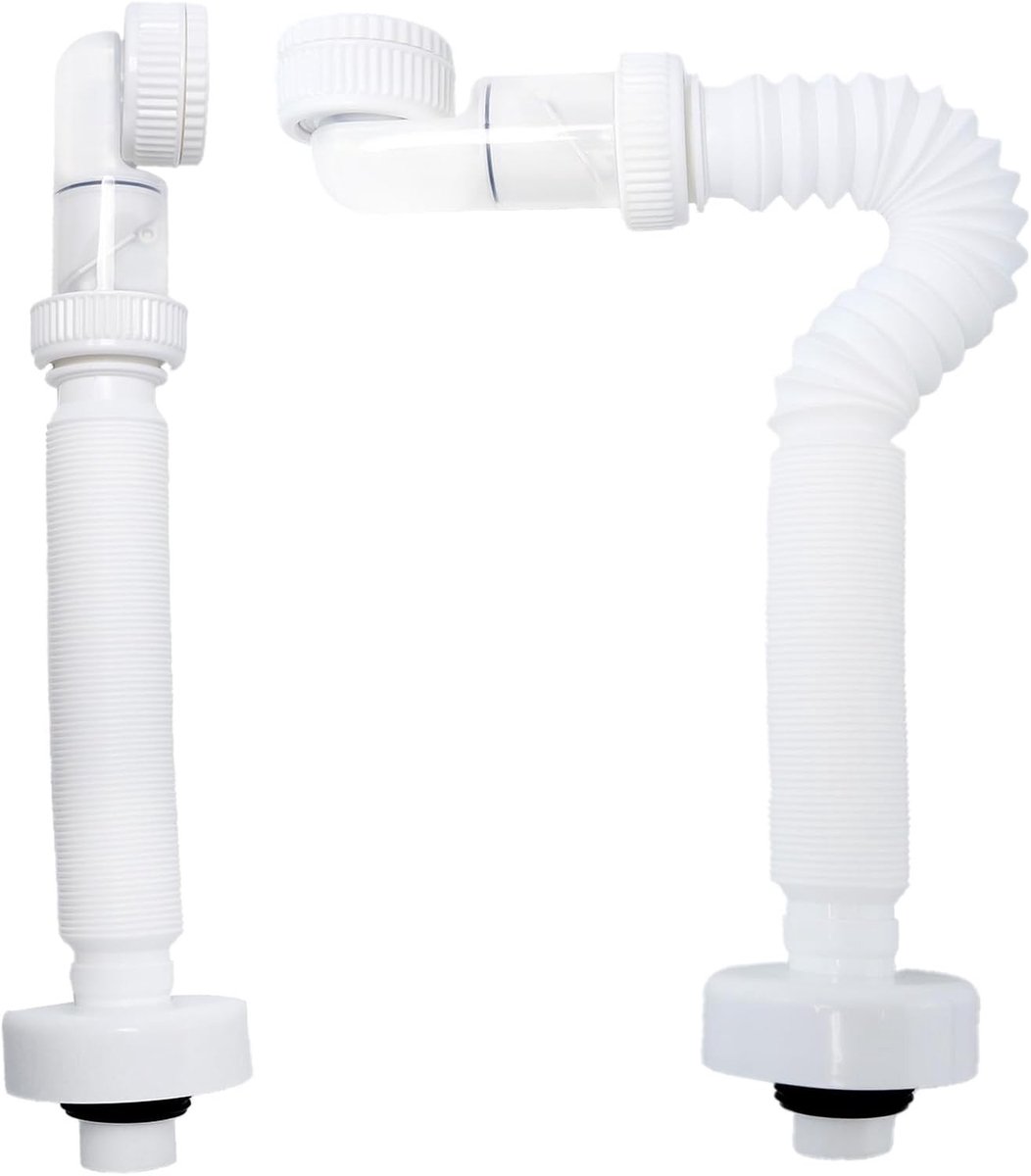 Flexibele Afvoerslang voor Wastafel - Set van 2, 1 1/4 inch, Ruimtebesparend en Verstelbaar van 380 tot 930 mm, Ideaal voor Badkamer en Keuken