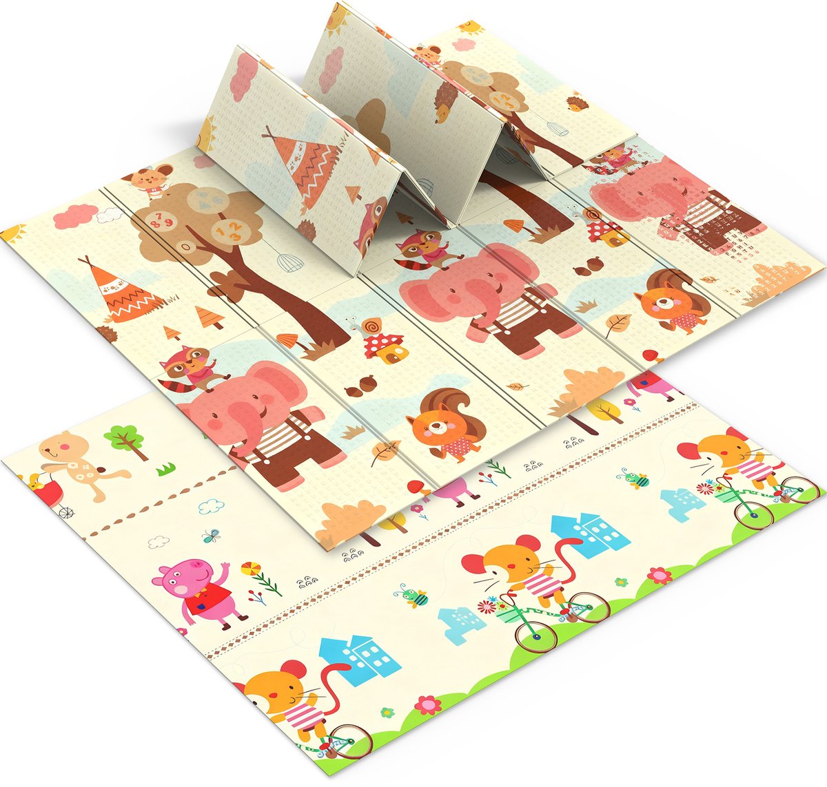 Soontrans - Dubbelzijdige Speelmat - 200x180cm - Dik XPE Foam - Kruipmat Speelkleed - Baby Anti slip - Boxkleed - Multicolor Vloermat - Babygym - BPA-vrij - Babyolifant