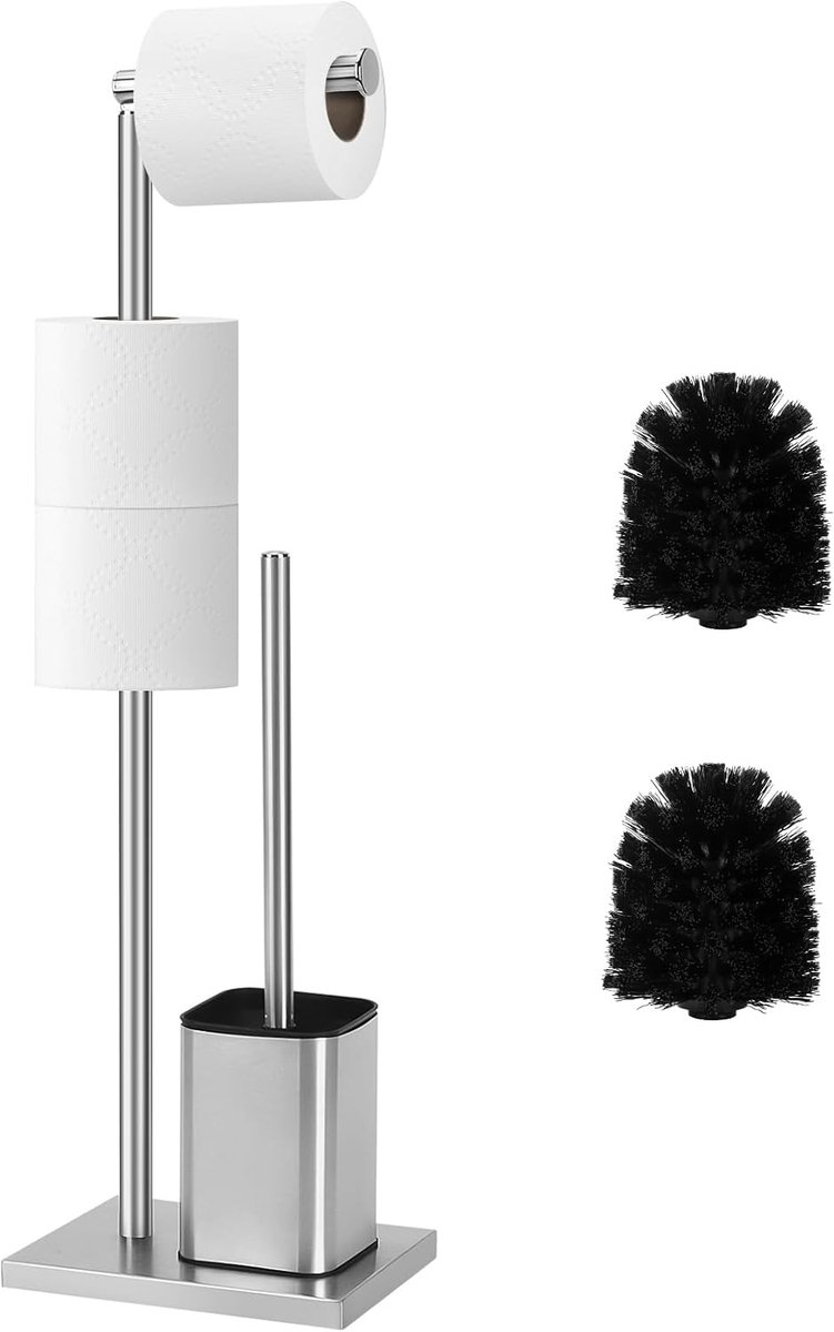Roestvrijstalen Toiletrolhouder - Vrijstaande Toiletrolhouder - Zilveren Papierhouder - Toiletpapierhouder Met Toiletborstel