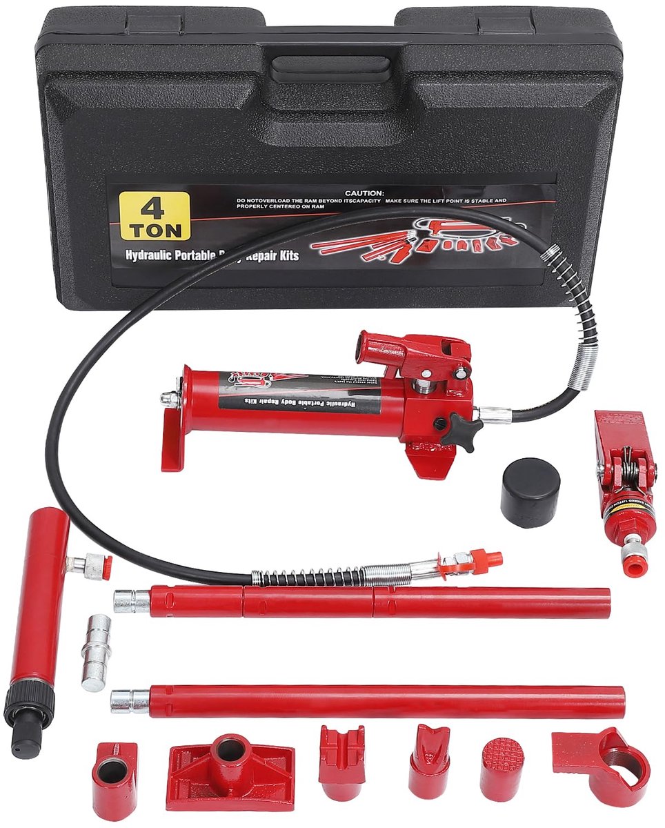 HoerFuriy - Hydraulische Krik Set - Met Pomp en Veilige Draagtas - 4 Ton - Rood