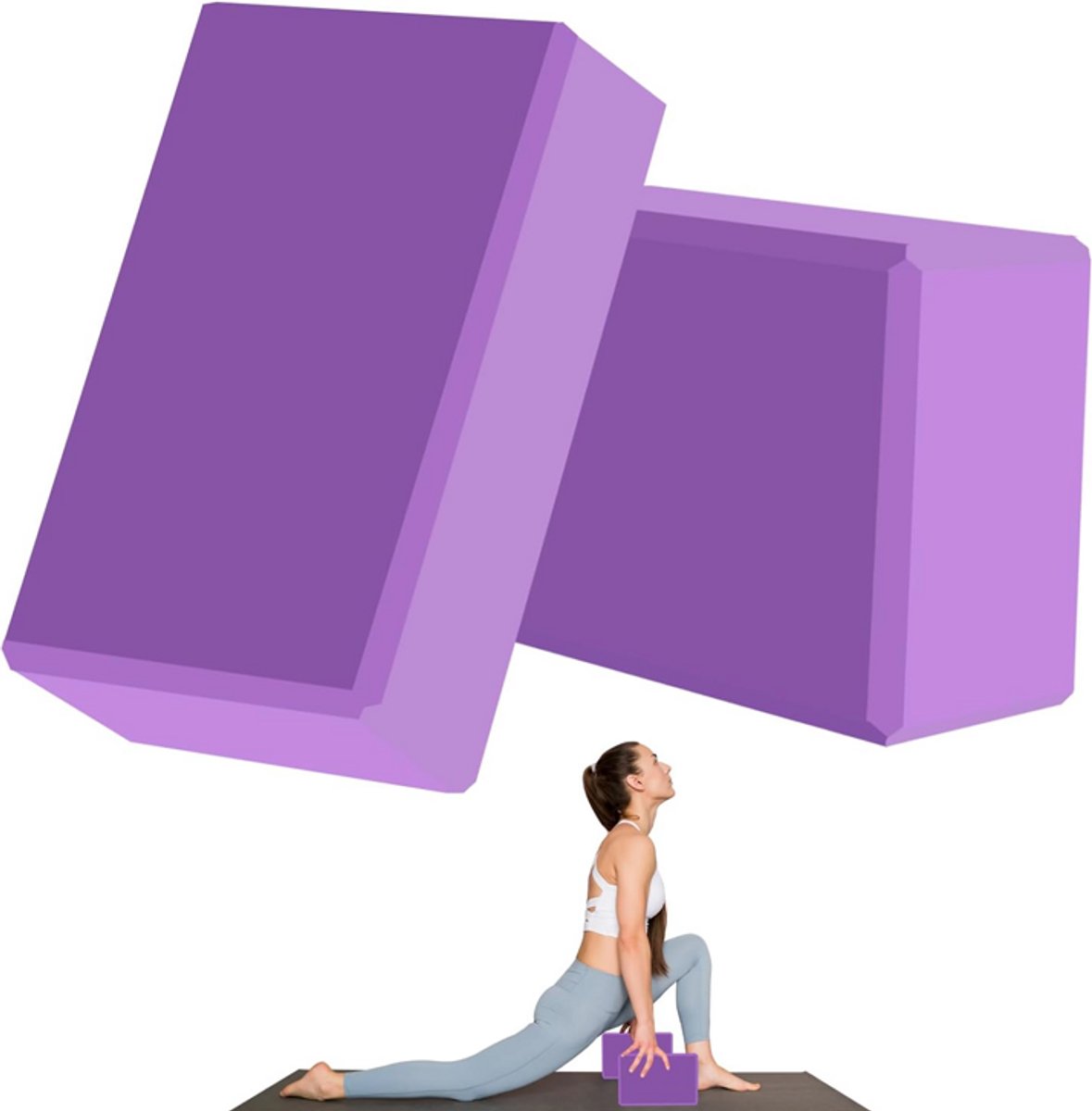 Yogablokken - 2-pack - zacht en antislip - dansblokken - lichtgewicht en geurwerend - geschikt voor beginners - EVA-materiaal - geschikt voor Pilates, meditatie, dagelijkse fitness, stretching en vormgevende training - 23*15*7,5 cm - paars