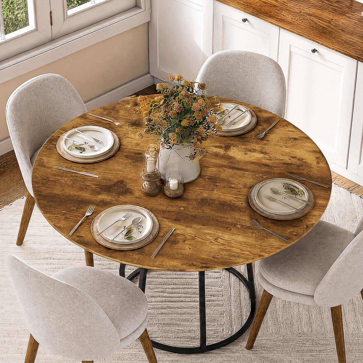 Eettafel 120x75 cm, ronde tafel voor 4 personen met opbergruimte, MDF tafelblad en metalen frame, moderne eettafel voor de eetkamer, zwart