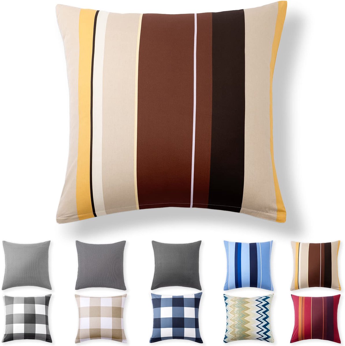 Kussenbezug 50 x 50 cm - 100% Katoen met Verborgenen Rits, Beige Golfpatroon
