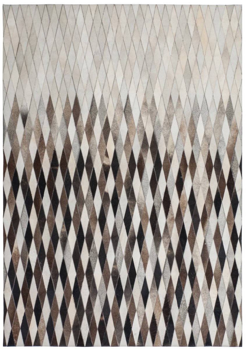 Padiro leren vloerkleed 120 x 170 cm - grijs - industrieel geometrisch patroon - van leer