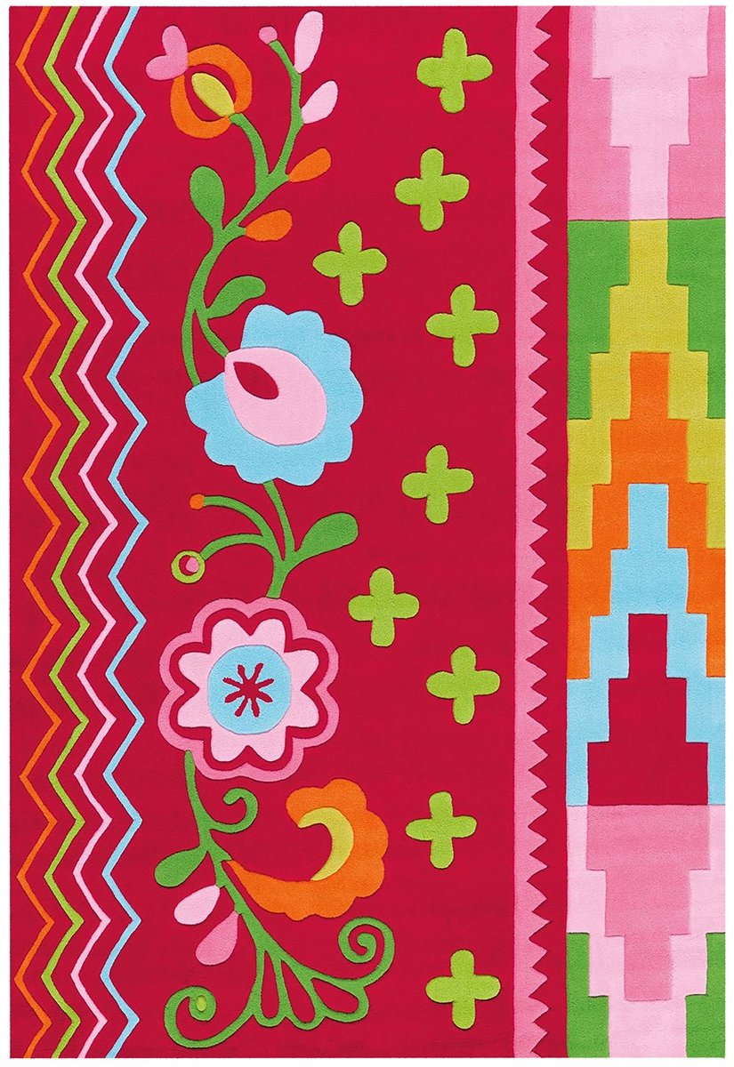Padiro laagpolig vloerkleed 140 x 200 cm - roze / meerkleurig - botanisch bloemenpatroon - geschikt voor vloerverwarming - van modacryl