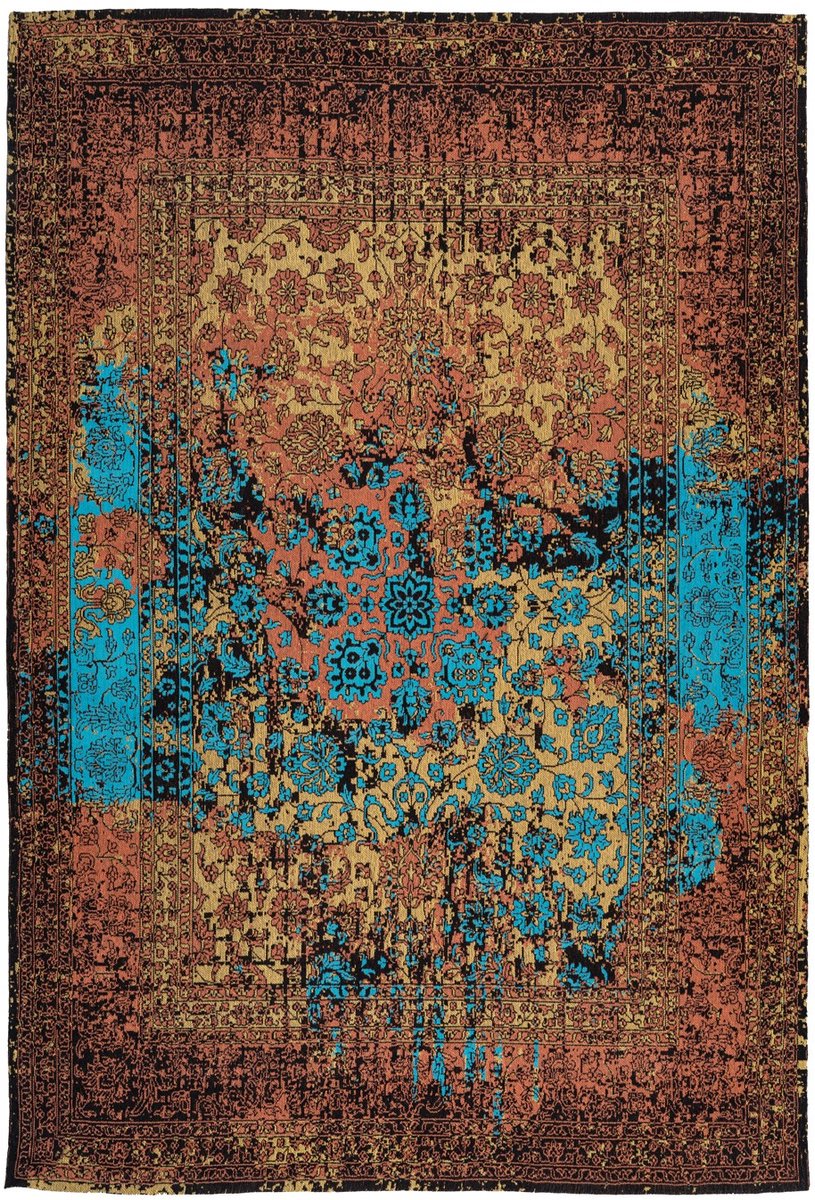 Padiro laagpolig vloerkleed 80 x 150 cm - meerkleurig - vintage patroon - geschikt voor vloerverwarming - van katoen
