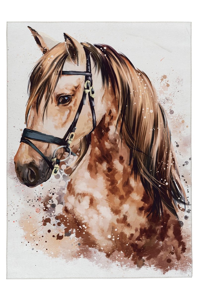Padiro laagpolig vloerkleed 160 x 230 cm - bruin - decoratieve dierenvorm - met paardenmotief - geschikt voor vloerverwarming - van polyester chenille