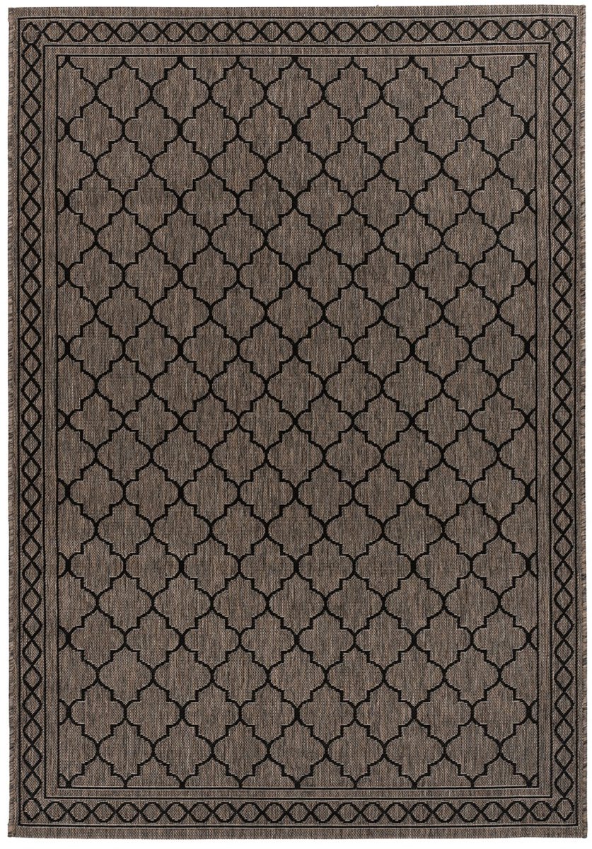 Padiro buitenkleed 80 x 150 cm - grijs / bruin - geometrisch ruit- en blokpatroon - geschikt voor vloerverwarming - van polypropyleen