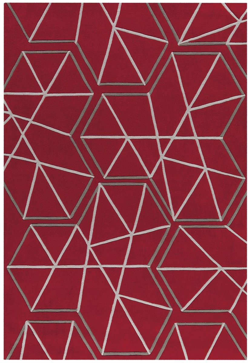 Padiro laagpolig vloerkleed 140 x 200 cm - rood / grijs - modern geometrisch patroon - geschikt voor vloerverwarming - van modacryl
