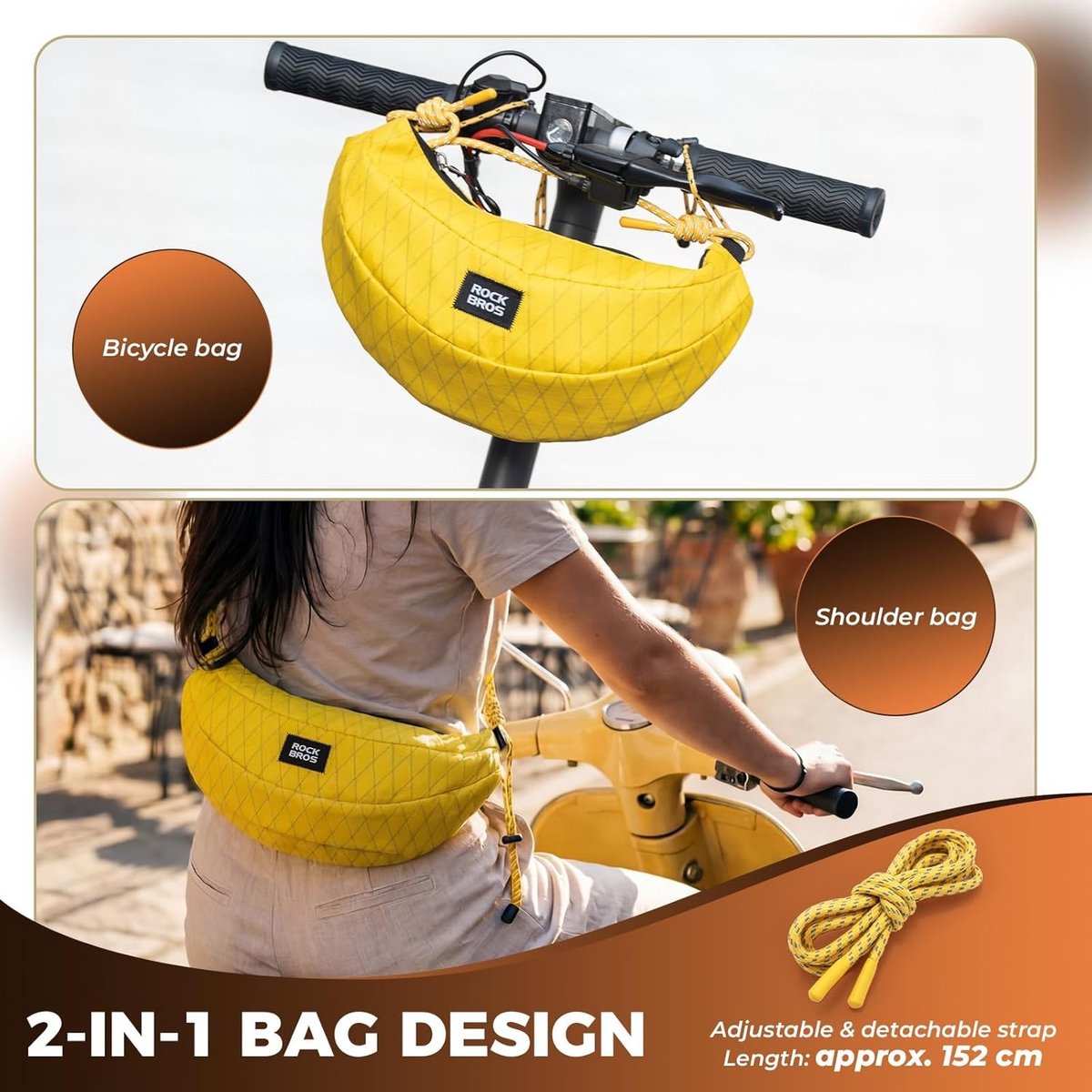 Stuurtas voor fiets - Geel - 35 x 35 x 35 cm - Nylon lichte opvouwbare tas - Voor mountainbike en scooter