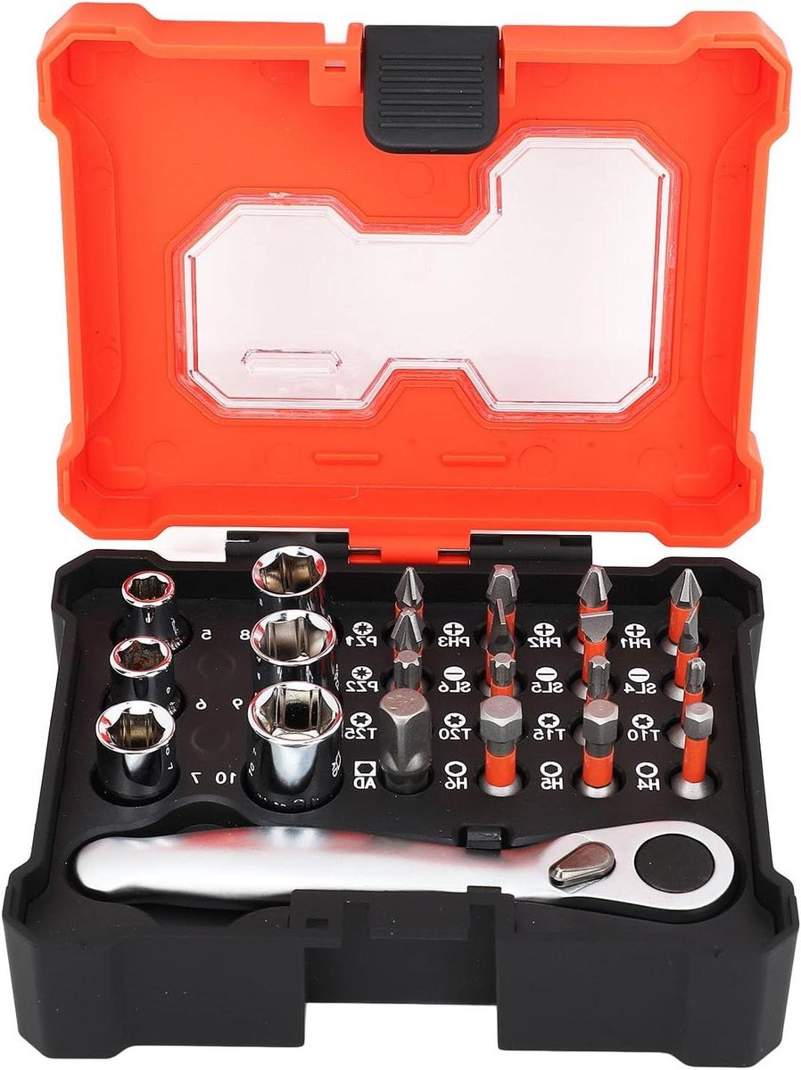 Dopsleutelset 23-delig - Doppenset Ratelsleutel - Klusprojecten Uitvoeren - 72-Tands Ratelmechanisme - 5 mm tot 10 mm - Oranje
