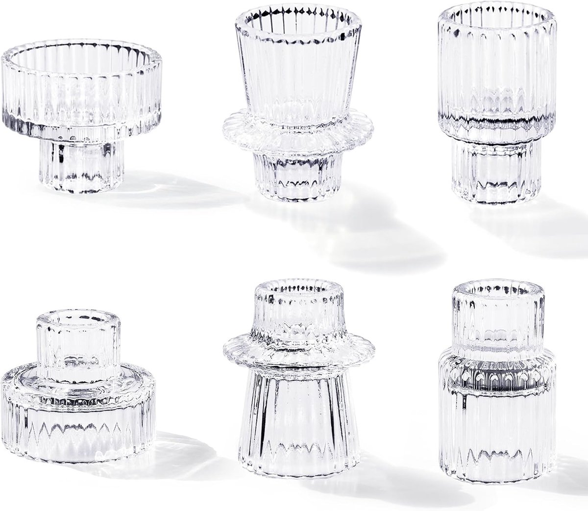 Steengoed dinerset - Transparant - Set van 6 - Glazen Kandelaars met Omkeerbare Theelichthouders - Voor Decoratie en Feestelijke Gelegenheden