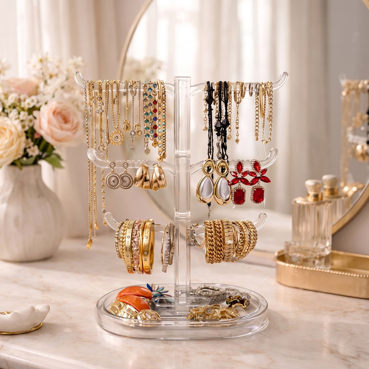 INDECOR Sieradenrekje - Sieraden Organizer - Sieradenhouder voor Oorbellen, Kettingen & Armbanden - Sieradenrek - Oorbellenhouder - Kettinghouder - Armbandhouder - Transparant
