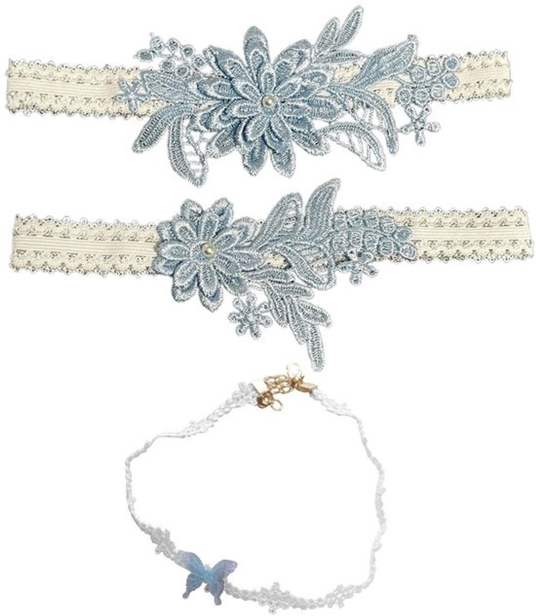 Kousenbanden Bloemen - Vlinderkraag - Kanten Kousenhouders - Bruidsaccessoires - Elegante Accessoires - Maat 40-60 cm - Bruidaccessoires