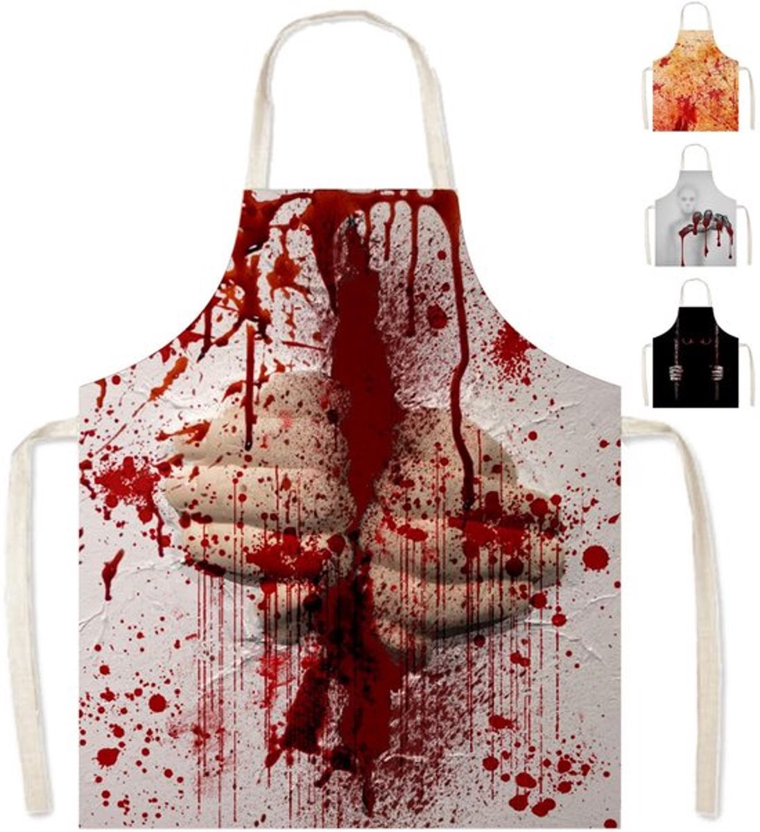 Halloween schort bloedspetter voor volwassenen, 65 x 75 cm enge bloedige slager kostuum cosplay accessoires, verstelbare waterdichte keuken koken serveerster chef-kok schort