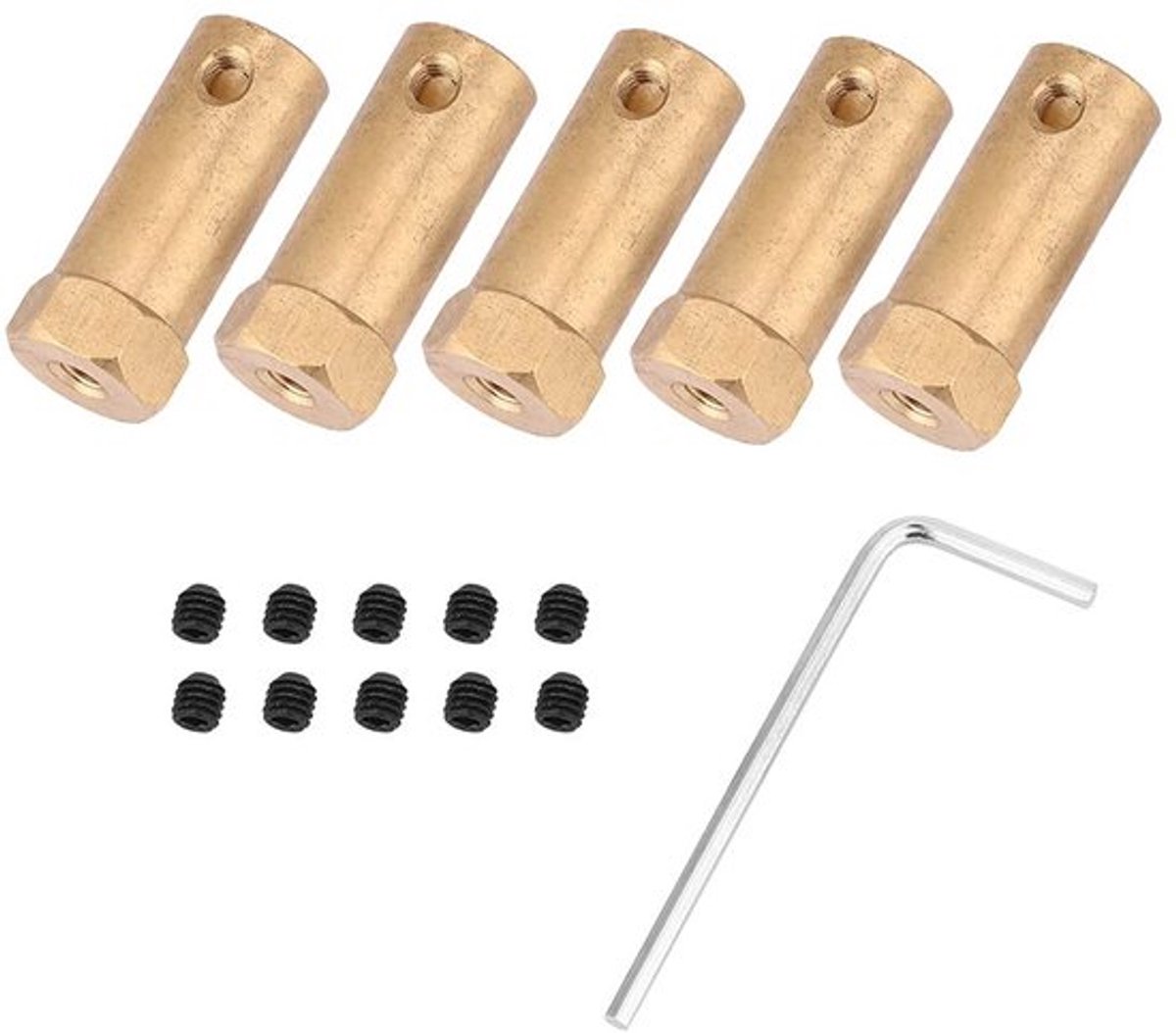 Zeskantkoppeling 30 Mm - 5 Stuks - Messing Koppeling - Motorconnectoraccessoires - Inbussleutel - Schroeven - Duurzaam - Motorconnector