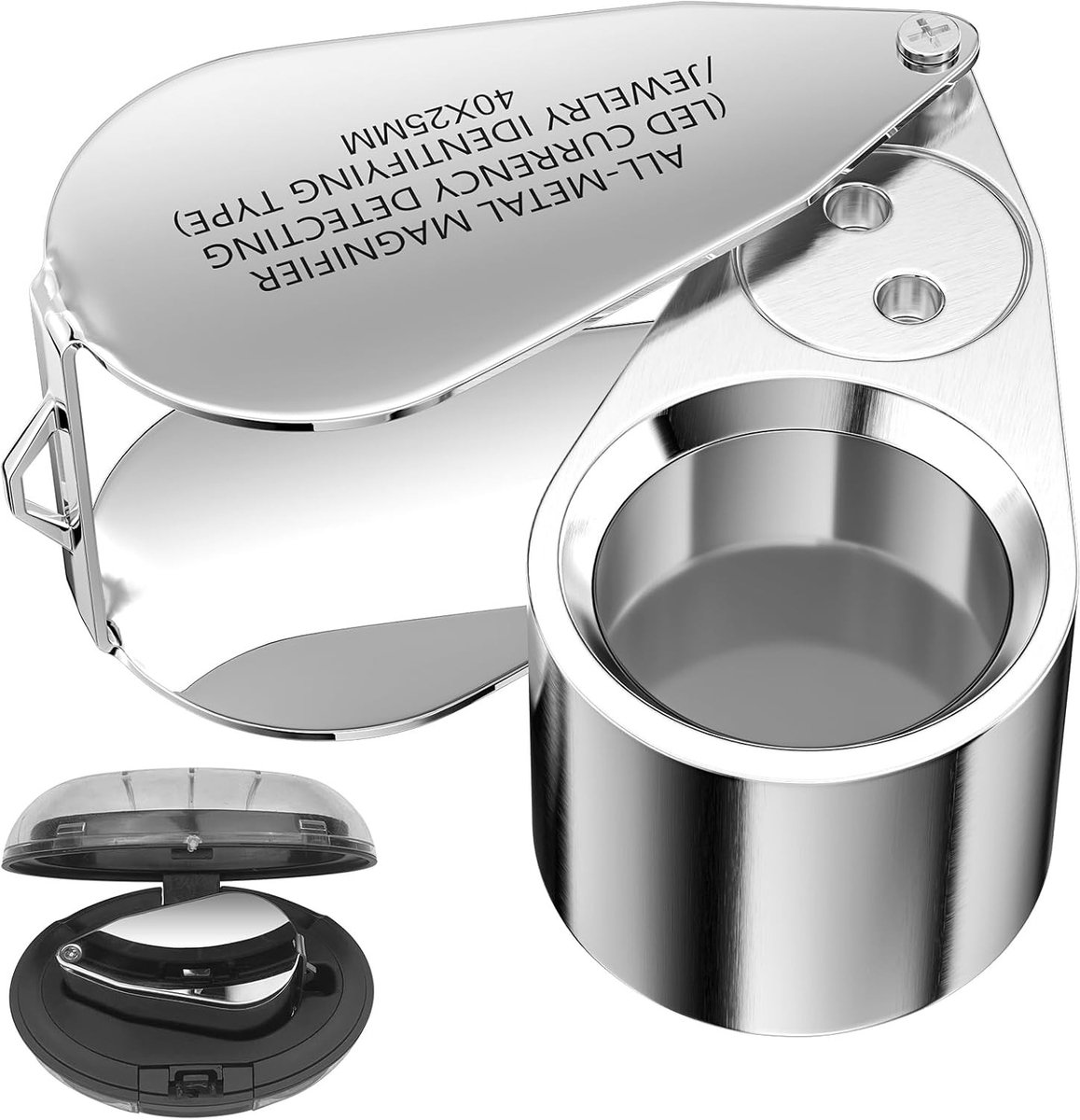 Loepbril - Zilver - Opvouwbaar Metalen Vergrootglas met 40x Vergroting en LED & UV Verlichting - Voor Hobby en Professioneel Gebruik