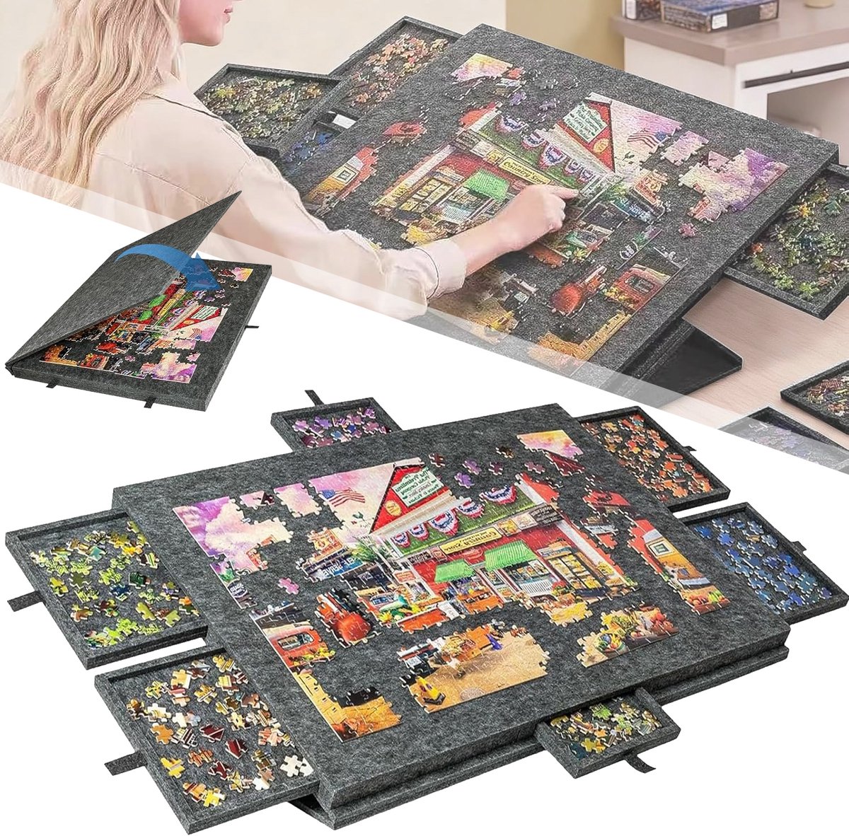 Legpuzzelbord - Opklapbare Kantelpuzzeltafel - Draagbare Decoupeertafel Met 6 Lades - Puzzeltafel - Tot 1000 Stuks