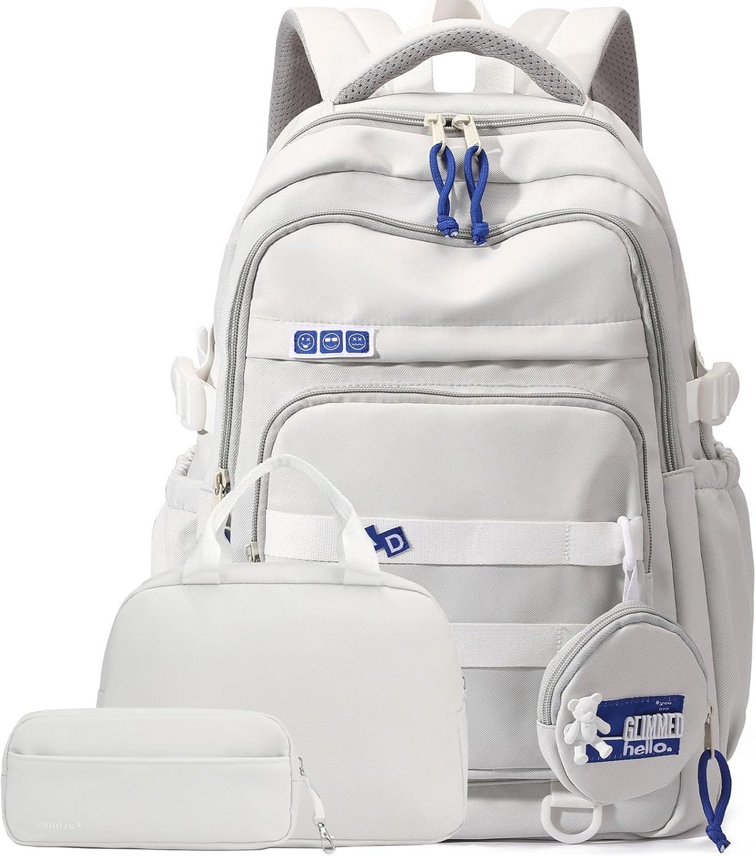 4-in-1 rugzakset voor meisjes – schattige lichte schoolrugzak voor tienermeisjes – waterdichte boekentas met lunchbox, etui en mini-portemonnee – voor basisschool- en middelbare scholieren – reisrugzak(Grijs)