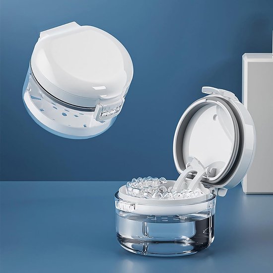 Opbergdoos Tandheelkunde - Reisdoosje Beugel - Tandapparaten Reinigen - Magnetische Sluiting - 9.5 x 9.5 x 7 cm - Wit — afbeelding 2