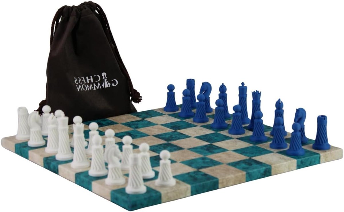 Schaakset Staunton - Schaakspel Schakels - Strategisch Spel - 3D Acryl Stukken - 35.5 cm - Blauw