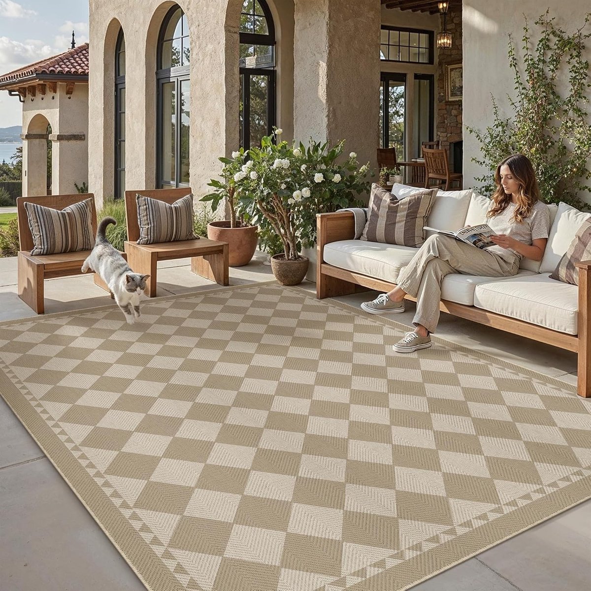 Buitenkleed 300x400 - Beige Koffiebruin - 300 x 400 cm - Polypropyleen Jute Look Tapijt - Voor Binnen en Buiten