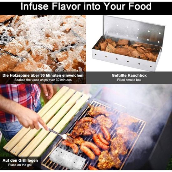 Universele rookbox - BBQ-rookoven - Houtroken Geschikt voor een rokerige smaak - Geschikt voor gas-, houtskool- en houtskoolgrills van Universele — afbeelding 4