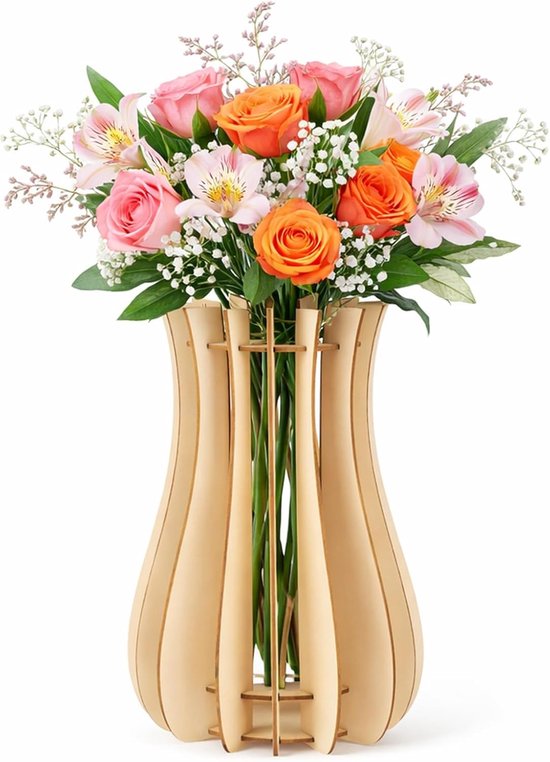 Houten vaas voor Lego bloemen, ideaal voor rozen, zonnebloemen en tulpen, perfect voor boeketten en decoratie
