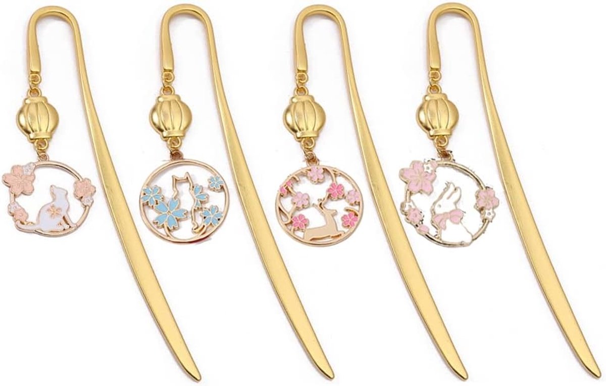 Metalen Dieren Hangertjes Boekenleggers voor Lezers, Kinderen en Vrouwen - Set van 4 Unieke Boekenmarkers