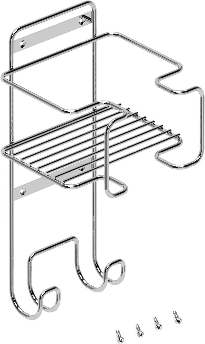 Strijkijzer en Strijkplank Houder - Strijkaccessoire Organizer - Kledingkast Organiseren - Met Mand en Haken - 200x200x380 mm - Verchroomd