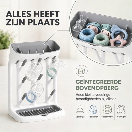 Flesdroogrek Baby - Ruimtebesparend - Met Lekbak - Voor Flessen & Beker — afbeelding 3