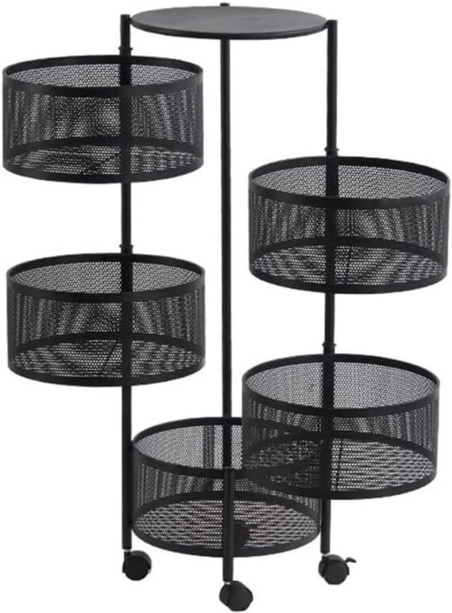 Keuken Trolley - Dienblad Karretje - Keuken Organiseren - 5 Gelaagde Manden - 30x90cm - Zwart