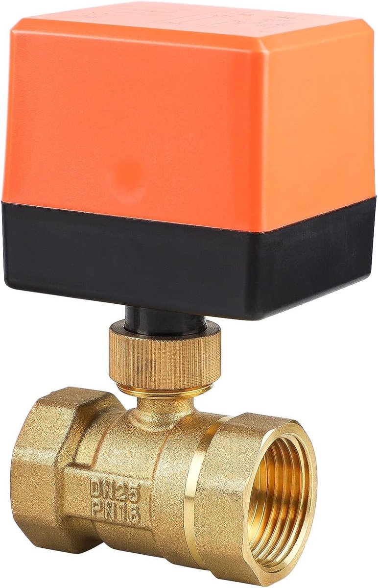 2-way solar ball valve DN25 G1 inch AC 230 V, elektrische motorafsluiter, messing, tweeweg klep voor optimale doorstroming en controle