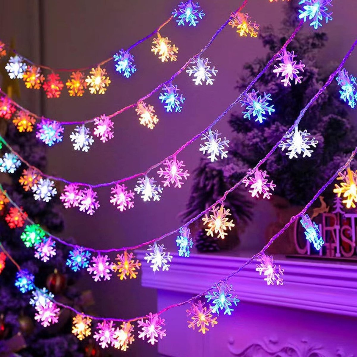 6 meter 40 LED Kerst Fairy Lights met Sneeuwvlokken, Batterij Aangedreven, Waterdicht, voor Binnen en Buiten, Bruiloft, Feest, Tuin, Kerstdecoratie en Nieuwjaar Versiering