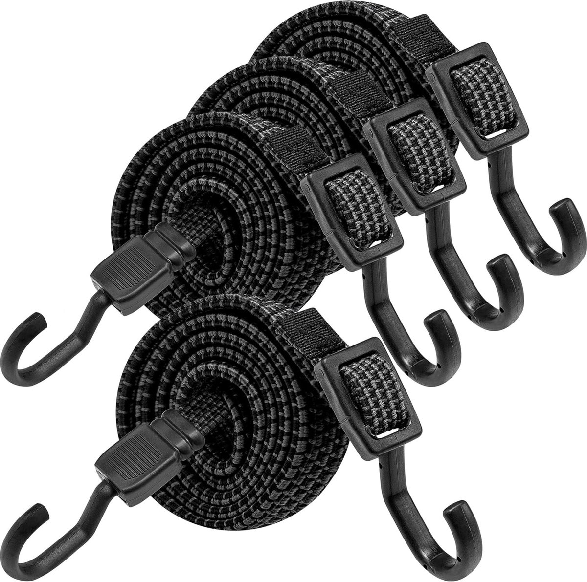 Snelbinders fiets - Zwart - 4 stuks 100 cm verstelbare elastische touwen met metalen haken - Voor bagage en transport