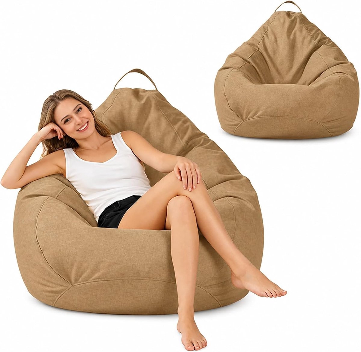 Beanbag large - Lichtbruin - XXL - Stretch Linnen-Katoen Zitzakhoes - Voor Kinderen en Volwassenen