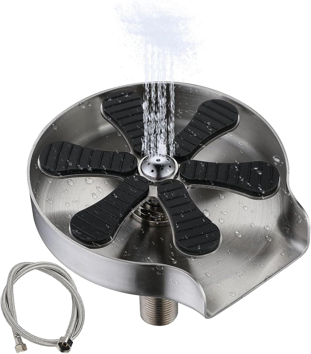 Aanrecht Bekerwasser - Glazen Spoeler - Efficiënt Schoonmaken - 360 Graden Reiniging - 13x12x2.8cm - Zilver