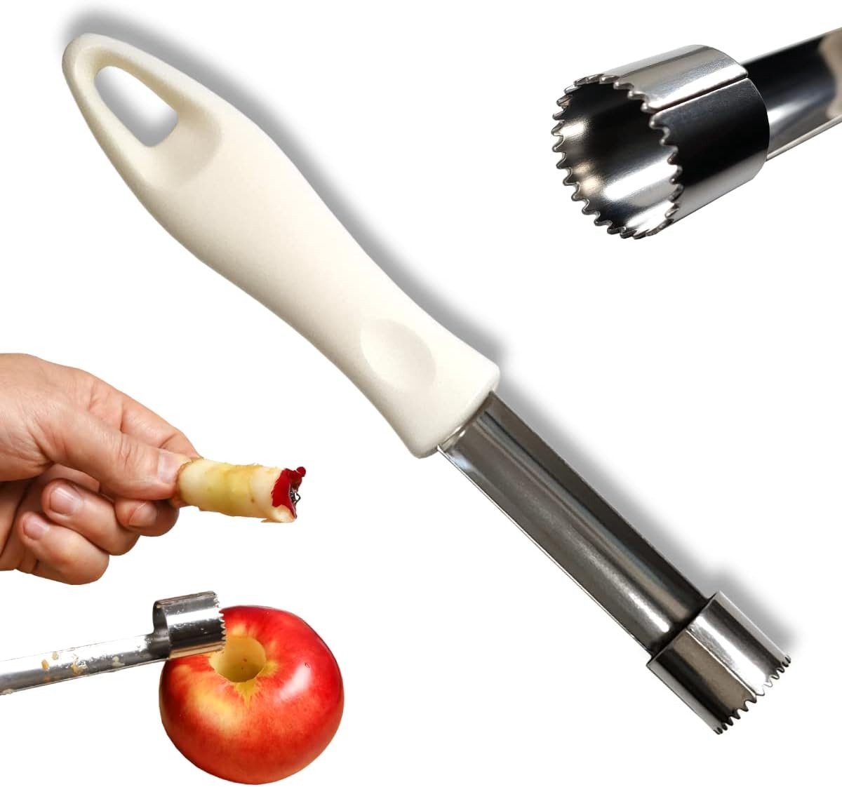 Appelschilmachine - Wit en staal - 20 cm - Roestvrijstalen lemmet met ABS-handgreep - Voor keuken en fruitverwerking