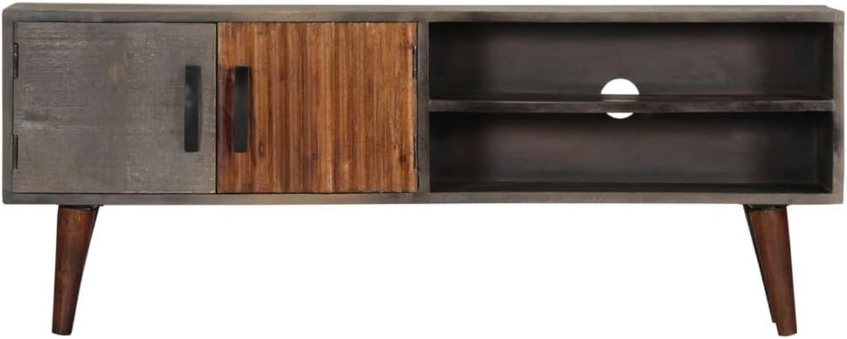 Tv-kast Massief Hout - Mediameubel Dressoir - Multimedia Opbergen - Opvallende Houtnerf - 130 x 30 x 46 cm - Grijs