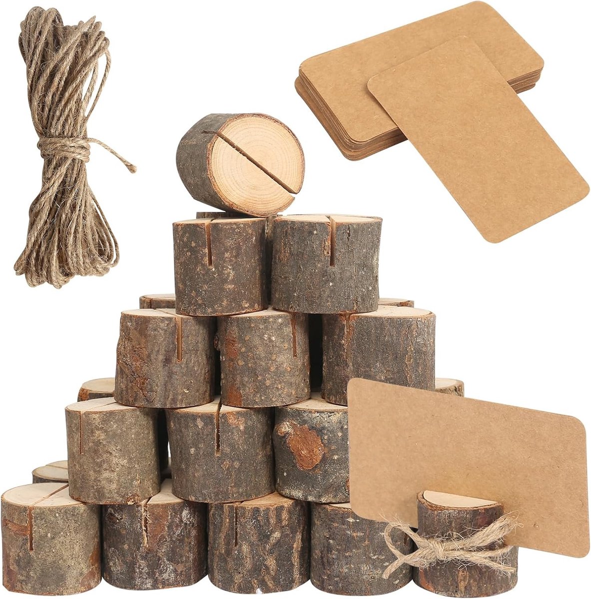 Houten Tafelkaarthouders - Houtkleur - 35 x 32 mm - Natuurlijke Houten Fotohouder - Voor Bruiloften en Restaurants