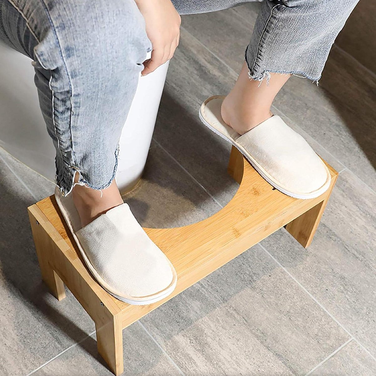 Toiletkruk Bamboe - Voetenbank WC - Ontlasten Spijsvertering - Verstelbare Hoogte - 45 x 25 x 22.5 cm - Natuurlijk