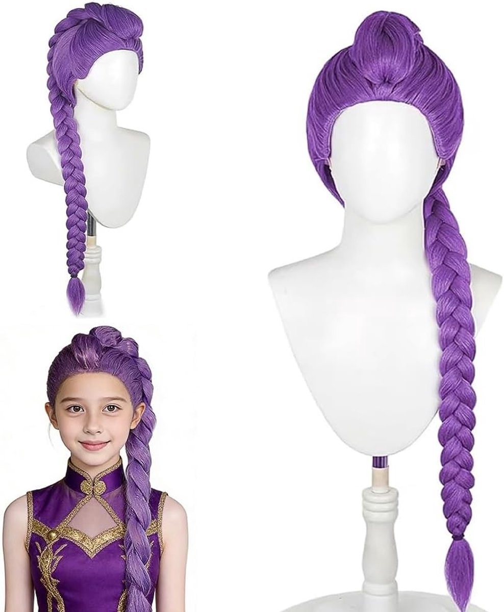Paarse Lange Vlechtperuk voor Cosplay van Kinderen en Volwassenen - 110 cm Anime Kostuum Haaraccessoire met Braid Effect
