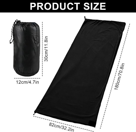 Slaapzak - Zwart - 180 x 82 cm - Fleece Huttenslaapzak voor Lente en Zomer - Voor Volwassenen en Jongeren — afbeelding 2