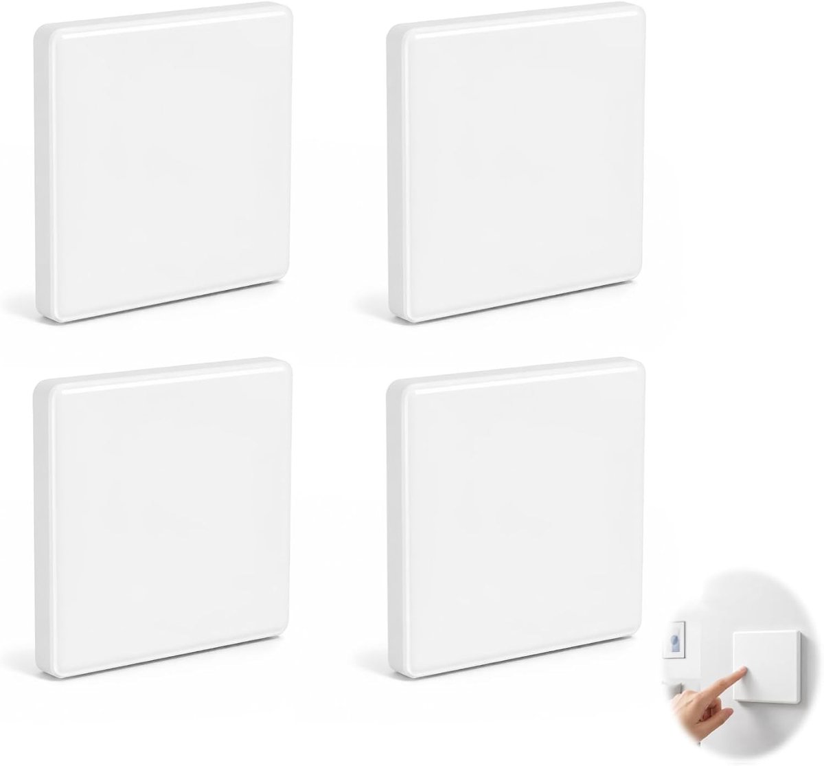 Set van 4 blinde afdekkingen voor stopcontacten en lichtschakelaars, vierkant wit 8,6 cm, decoratieve wandafdekking voor ongebruikte aansluitingen en schakelaars