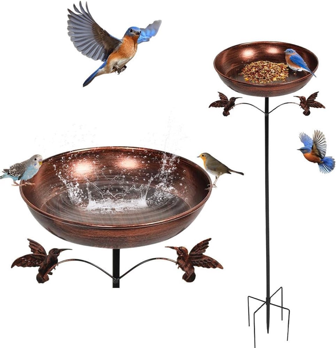 Stijlvolle metalen vogelbad met hoogte verstelbare standaard, winterbestendig en vorstbestendig, ideaal voor wilde vogels, L 25 × H 81 cm