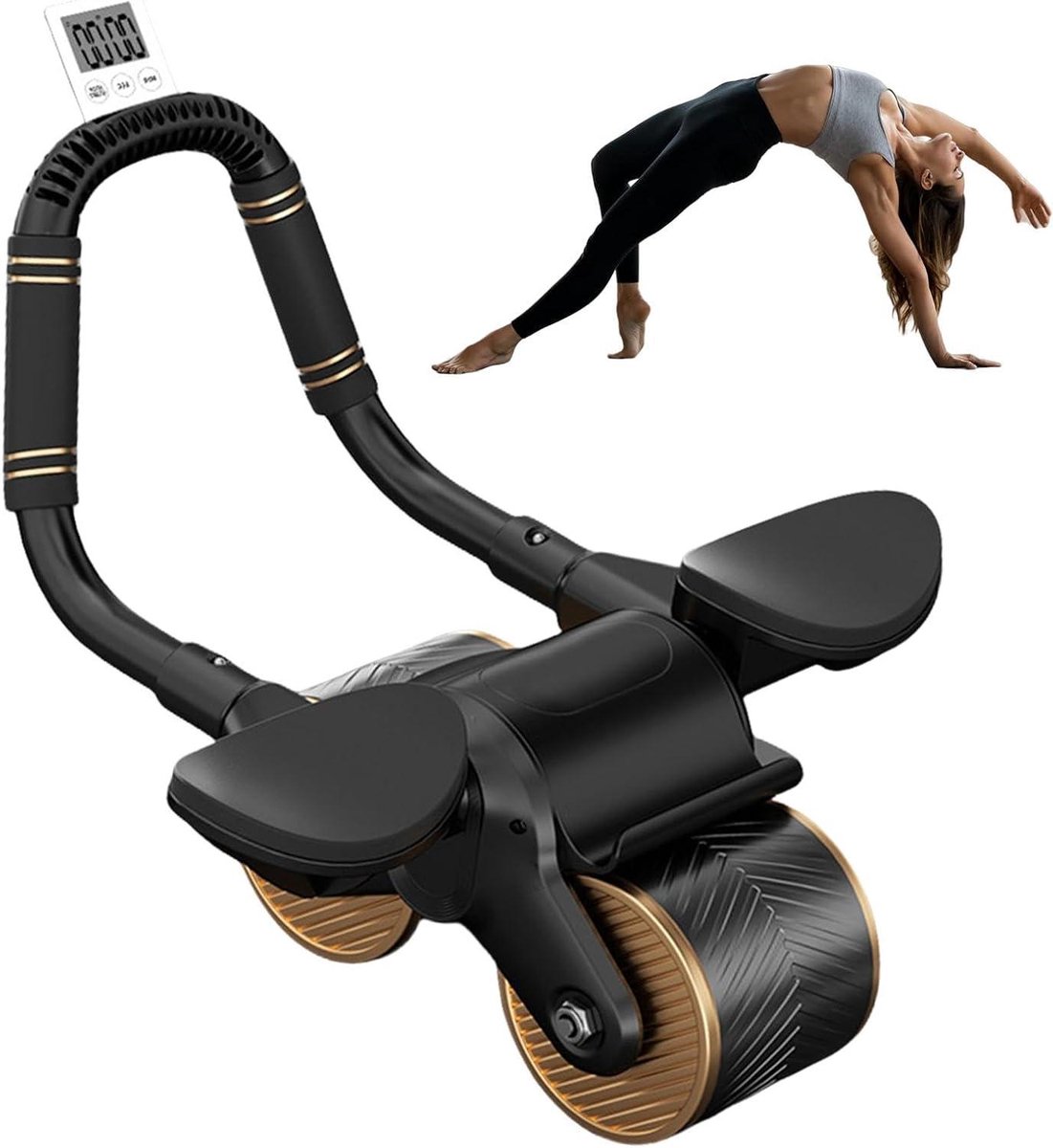 Buikspierroller met Elleboogsteun - Ab Roller Fitnesswiel - Buikspieren Trainen - Automatische Rebound Functie - 43 cm - Zwart