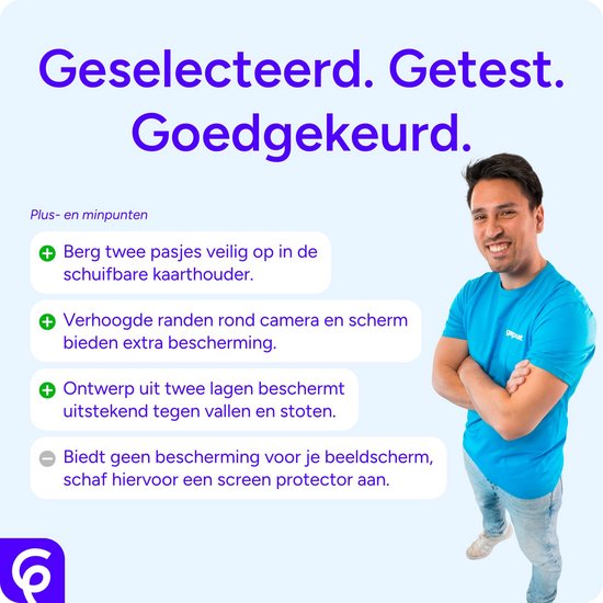 Geleverde telefoonhoesje met kaarthouder, met voordelen zoals "berg twee pasjes veilig op".